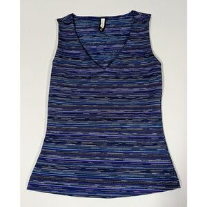 Blue Metallic Glitter Striped V-Neck Sleeveless Tank Top Shirt Blouse Size S 💙✨